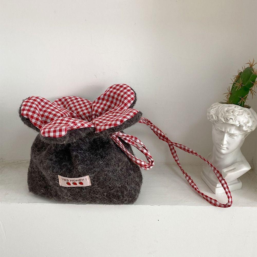 Storage Bag Plush Flower Drawstring Bag Korean Style Small Crossbody Bag Phone Bag Student