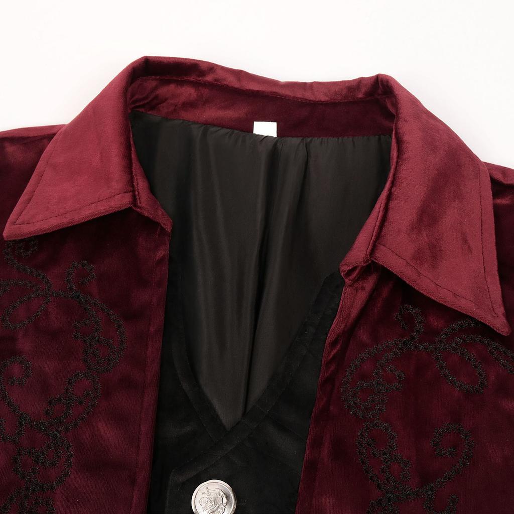 Steampunk Medieval Vintage Burgundy Tailcoat Jacket for Men Renaissance Vampire Gothic Victorian Frock Coat Halloween Costume