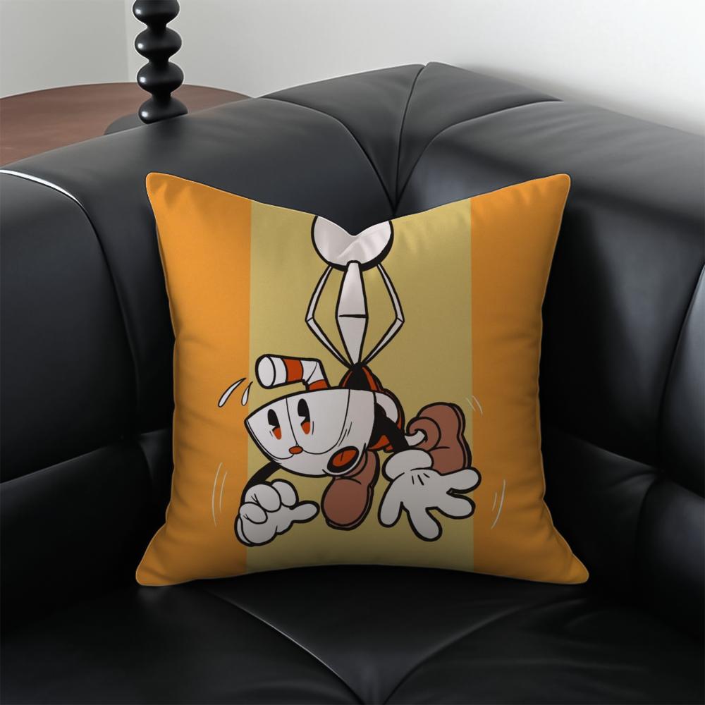 Classic Cute Game C-Cuphead Cushion Cover Pillow Case Anti-Dustmite Invisible Zipper Silky Plush Cushion