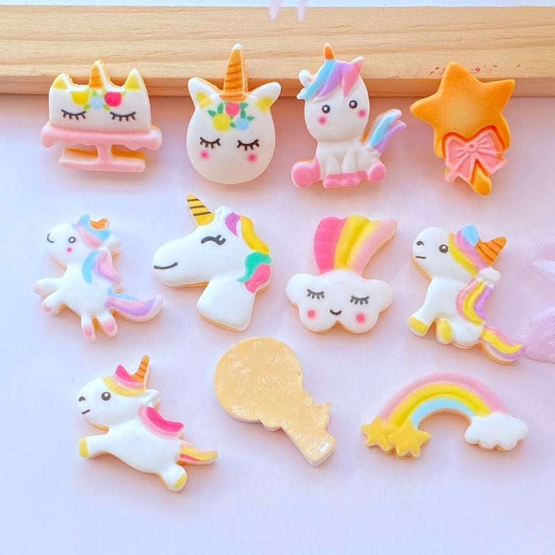 10Pcs New Kawaii Resin Mixed Cartoon Mini Unicorn Series Flat Back Cabochon Crafts Clothing DIY Scrapbooking Accessories