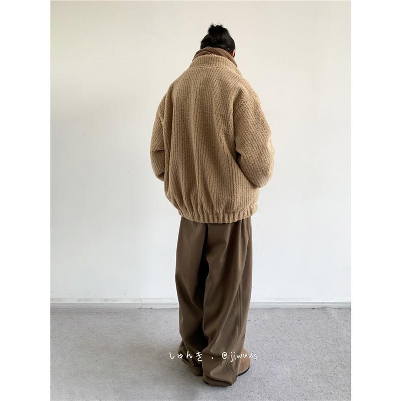 Winter Japanese Style Stand Collar Fleece Puffer Jacket Loose Fit Casual Warm Coat Teens