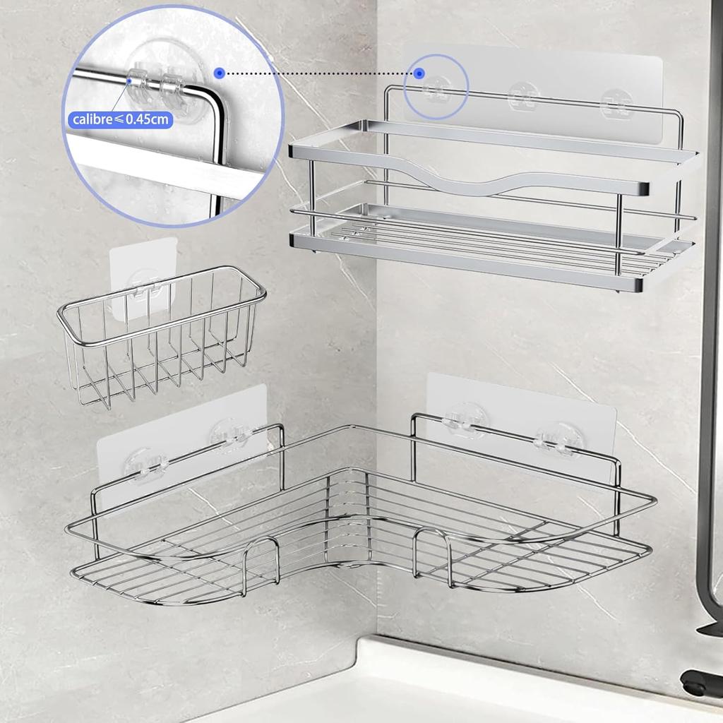 16-Pack Shower Caddy Adhesive Replacement, Transparent Adhesive Hooks Stickers, Strong Hook Strip for Shower Caddy Basket Shelf, Soap Holder,