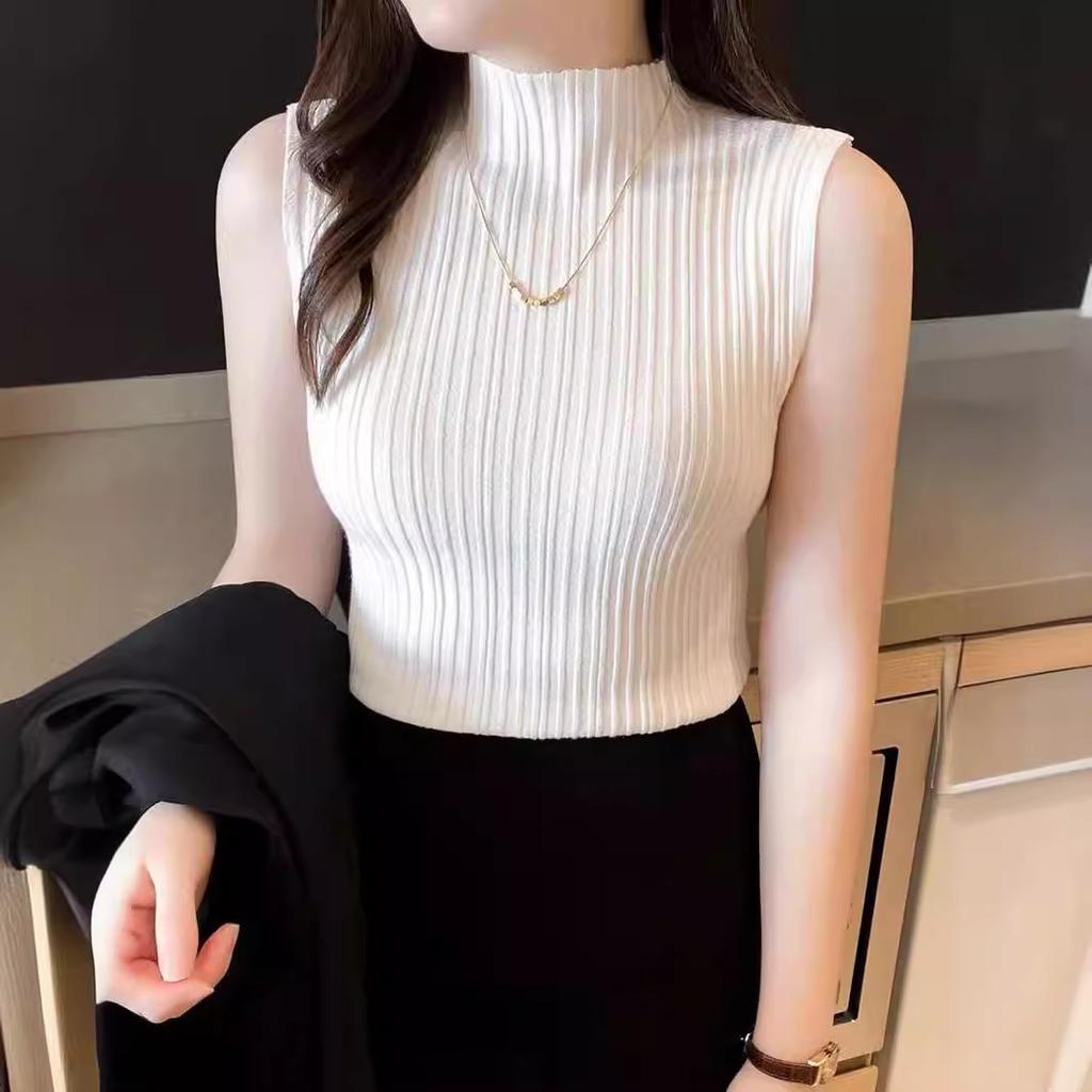 Half High Neck Sleeveless Vest Base Top for Spring Style, Paired with Knitted Women's Clothing