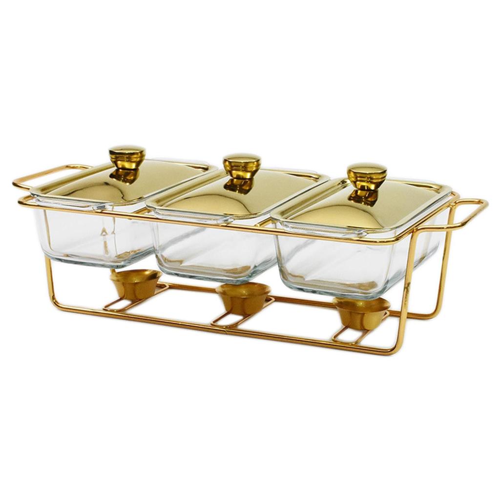Food Warmers Trays 3 Grid Buffet Warmer Pot for Hotel Wedding 1.3L