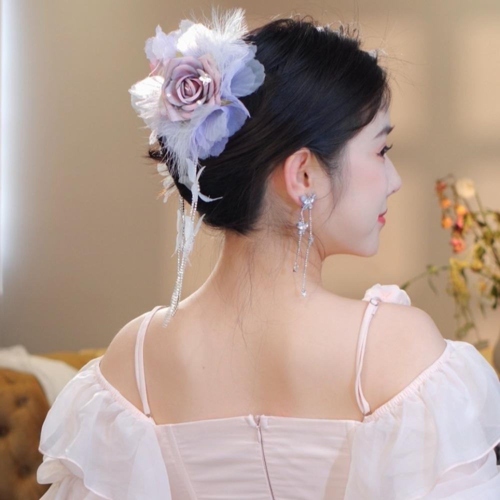 Tassel Hair Clip Flower Grasping Clip New Chinese Style Bow Hairgrips  Hair Accessories