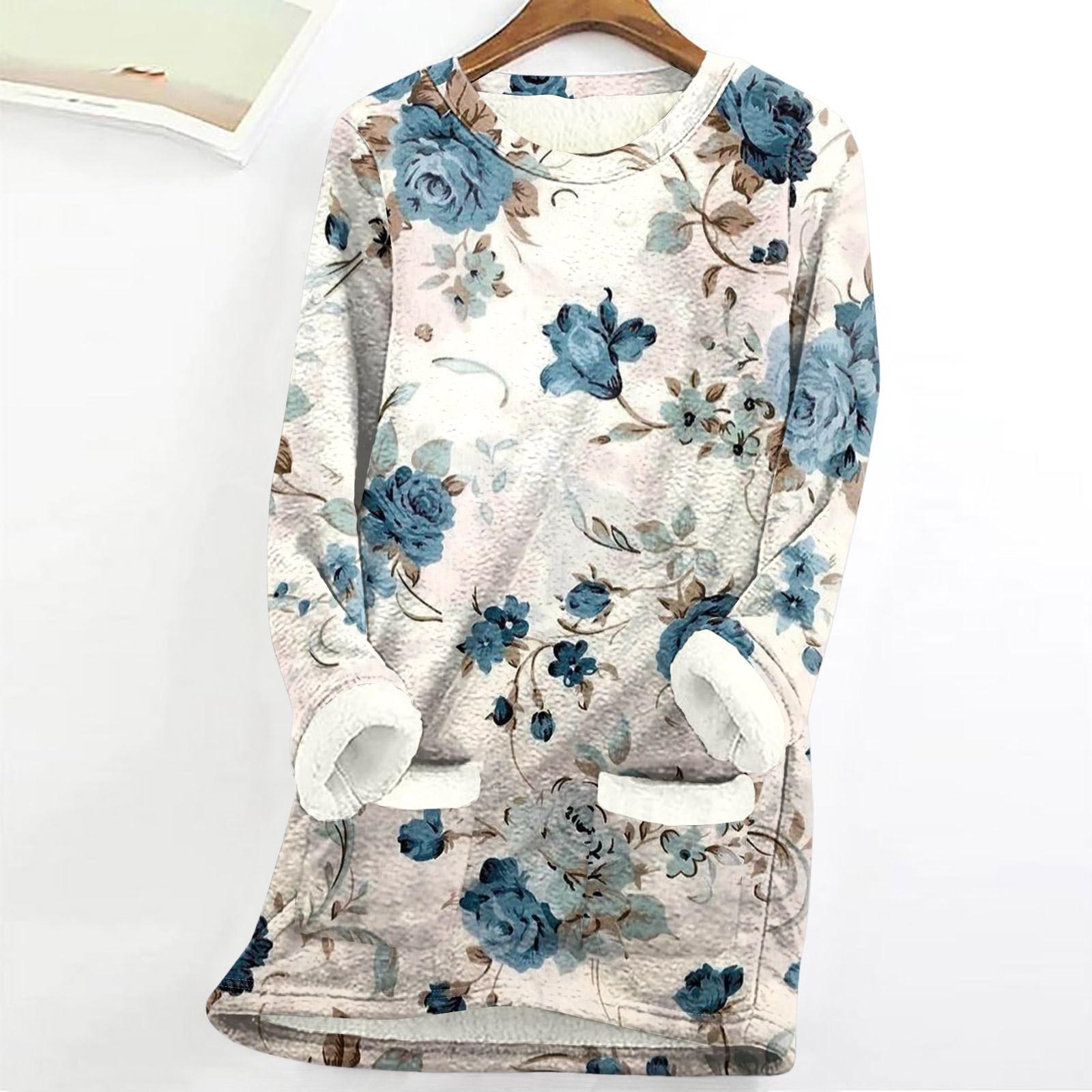 

Женский топ с круглым вырезом и принтом из утолщенного плюша и кашемира, теплый длинный топ L