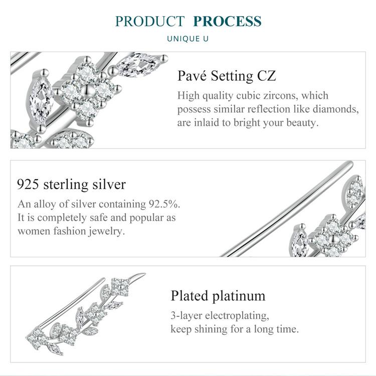 Bisaer Authentic 925 Sterling Silver Flower and Leaves Vine Stud Earrings for Women Original Design Trendy Fine Jewelry Gift