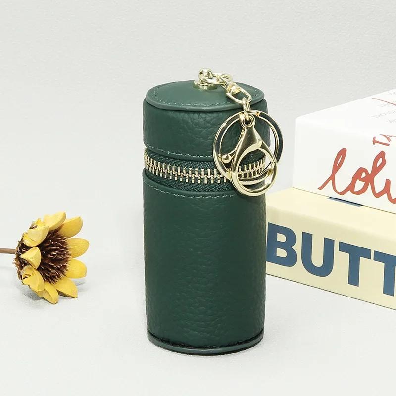 Mini Borsa Portabaci in Vera Pelle con Portachiavi, Portamonete Mini alla Moda da Donna, Portachiavi per Chiave dell'Auto Ciondolo, Borsa Portachiavi Cilindrica Regalo