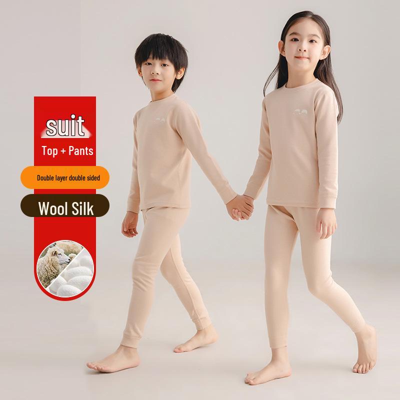 

Children s Warm Fleece Base Layer Pajamas Set for Autumn & Winter, Top and Bottoms for Boys & Girls 120cm