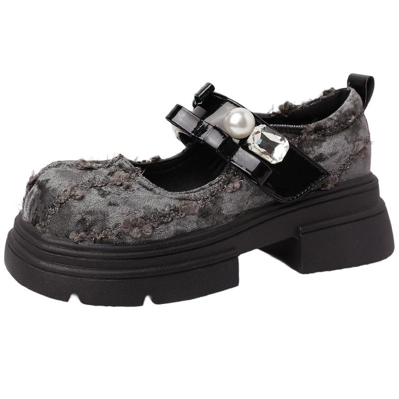 Niche one-word buckle pearl loafers retro summer 2025 new versatile trendy bow Mary Jane shoes women
