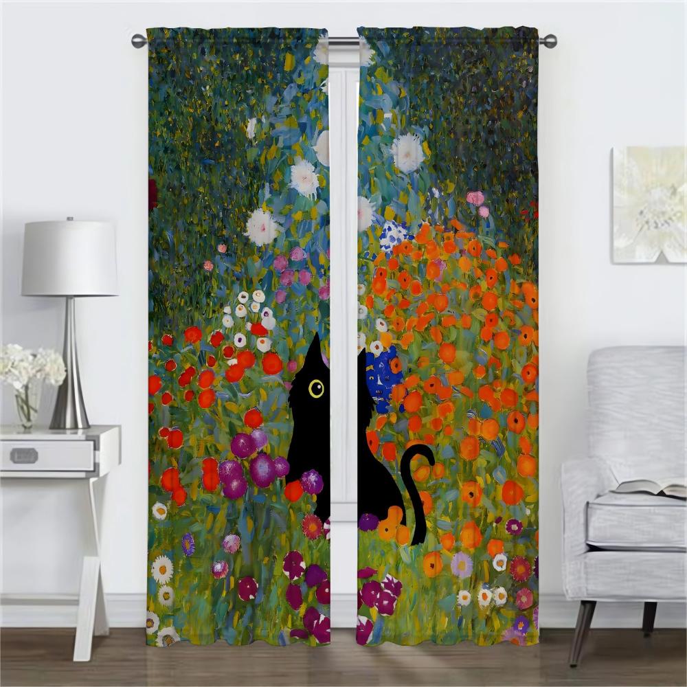 Curtains Child Room Black Cat Kitchen Curtains for Camera Blackout Curtain Halloween Decoration Shades Tulle for Bedroom Living