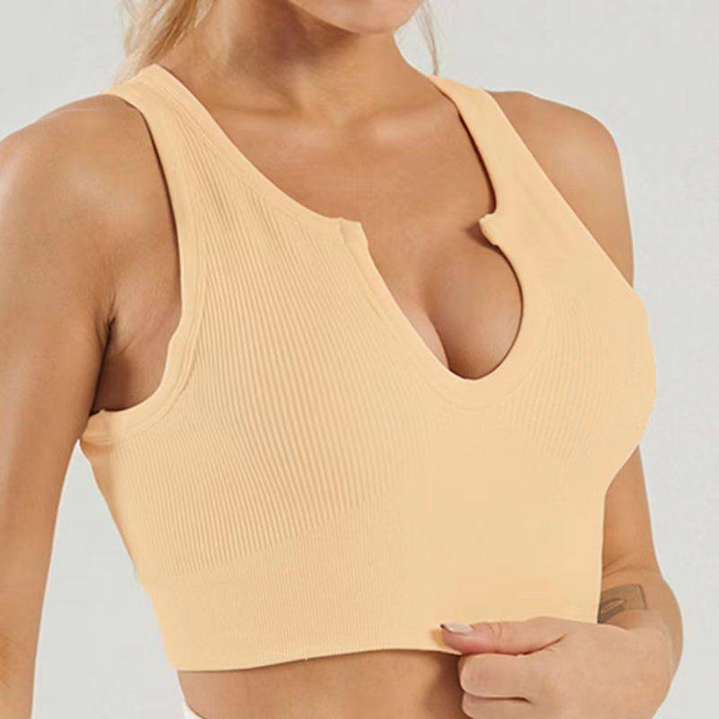 In Stock Fashion Seamless Knitting Thread Sexy Sports U Collar Vest Pants Yoga Clothes Fitness Suit