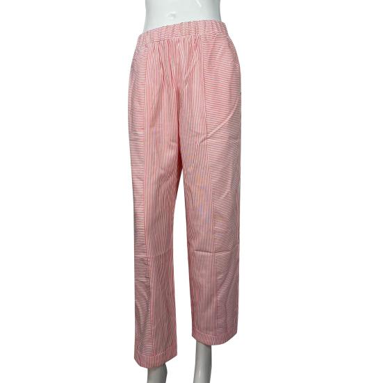 Women Casual Trousers Mid-rise Jacquard Striped Print Long Pants with Pockets Straight Fit Oxford Cloth Pants