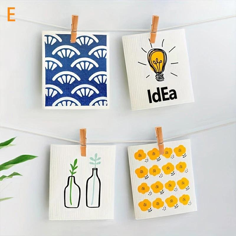 

Cartoon Printed Absorbent Dishcloth Cellulose Swedish Kitchen Reusable Ecofriendly Dish Towels for Counter Dishware Cleaning Rag