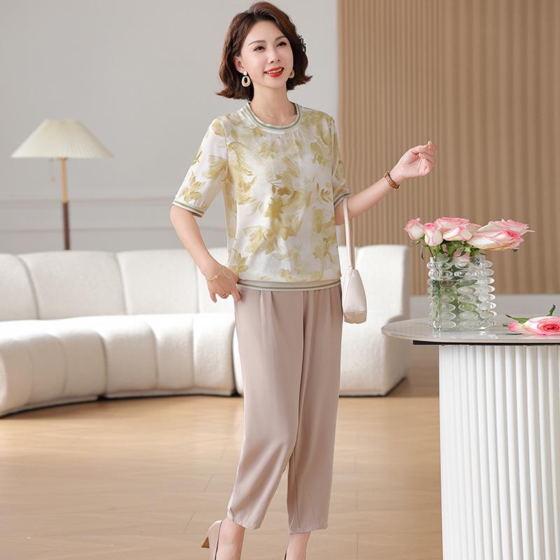 Summer 2026 Chinese Style Chiffon Suit for Stylish Middle-aged Women 5XL (145-160 lbs)