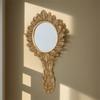 Golden Leaf Embossing Frame Wall Mirror Decorative Oval Handheld Mirror with Handle, Resin Accent Piece for Bedroom Vanity Hallway and Study Decors