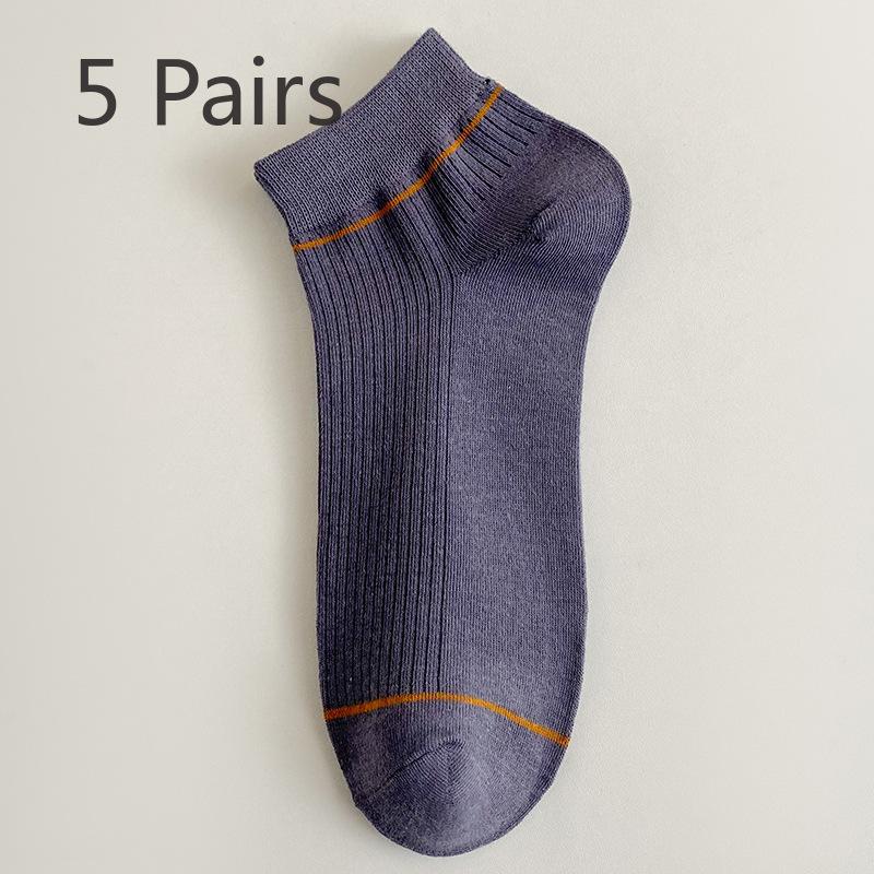 5 Pairs of Men's Spring and Summer Thin Solid Color Leisure Sweat Absorption Breathable Sports Short Tube Socks