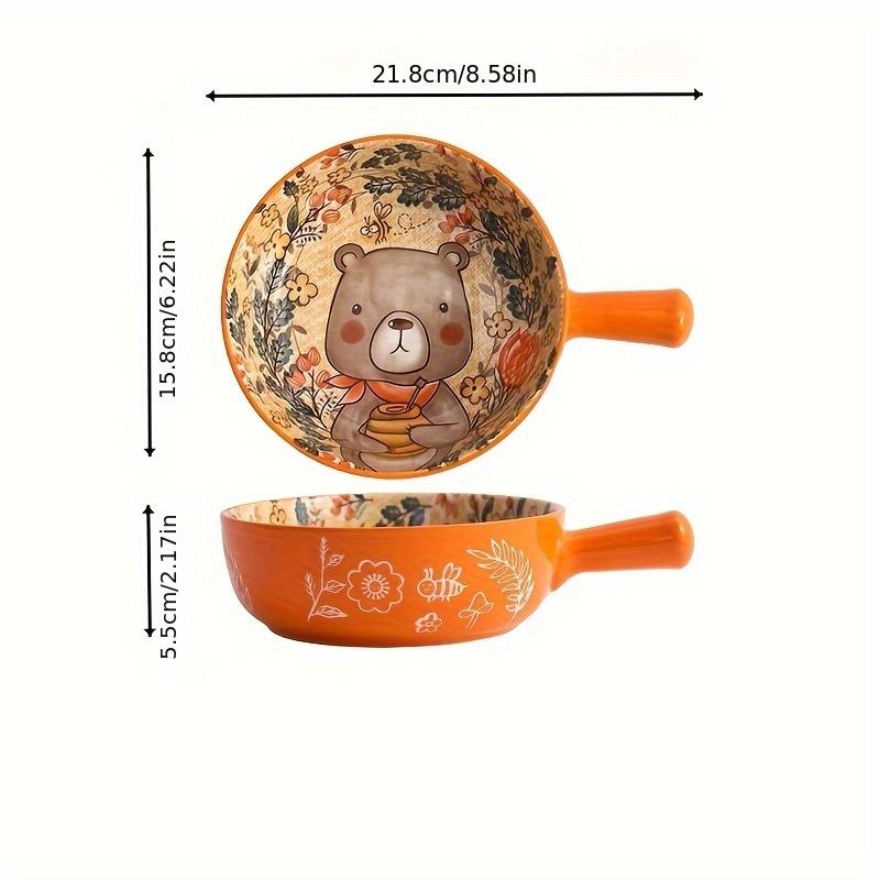 A Set of 4 Japanese Cartoon Underglaze Colored Ceramic Handle Bowls, Microwave Baked Rice Bowls, Baked Bowls, Noodle Bowls, Rice Bowls with Handles