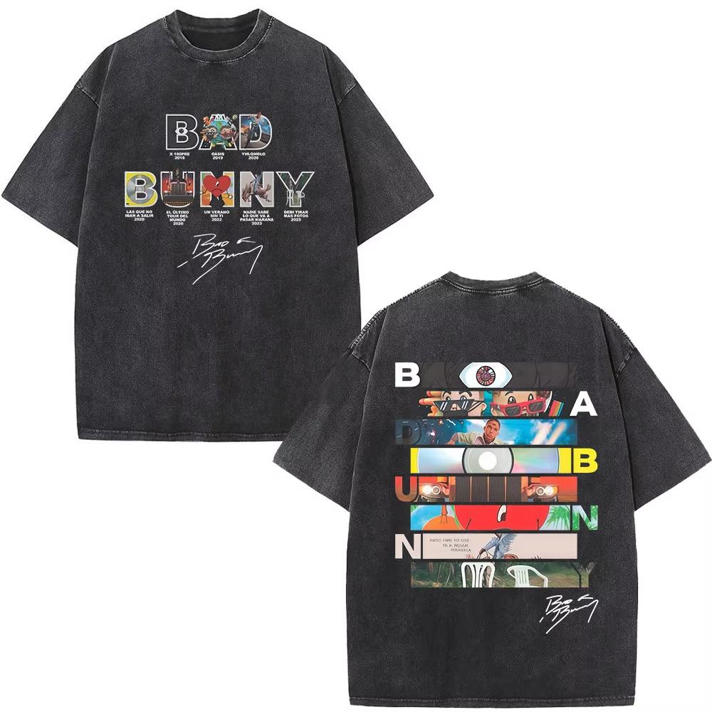 Lucky starfish Top Rapper Bad Bunny Debi Tirar Mas Fotos DTMF Album Washed Vintage T-shirts Herenmode Hip Hop Korte Mouwen T-shirts Streetwear 3XL