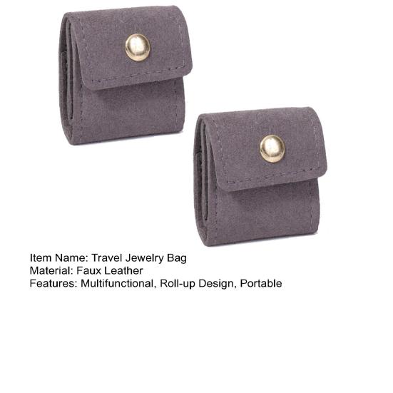 2Pcs Mini Travel Jewelry Bag Foldable Jewelry Pouch with Snap Buckle Roll-up Jewelry Organizer for Rings