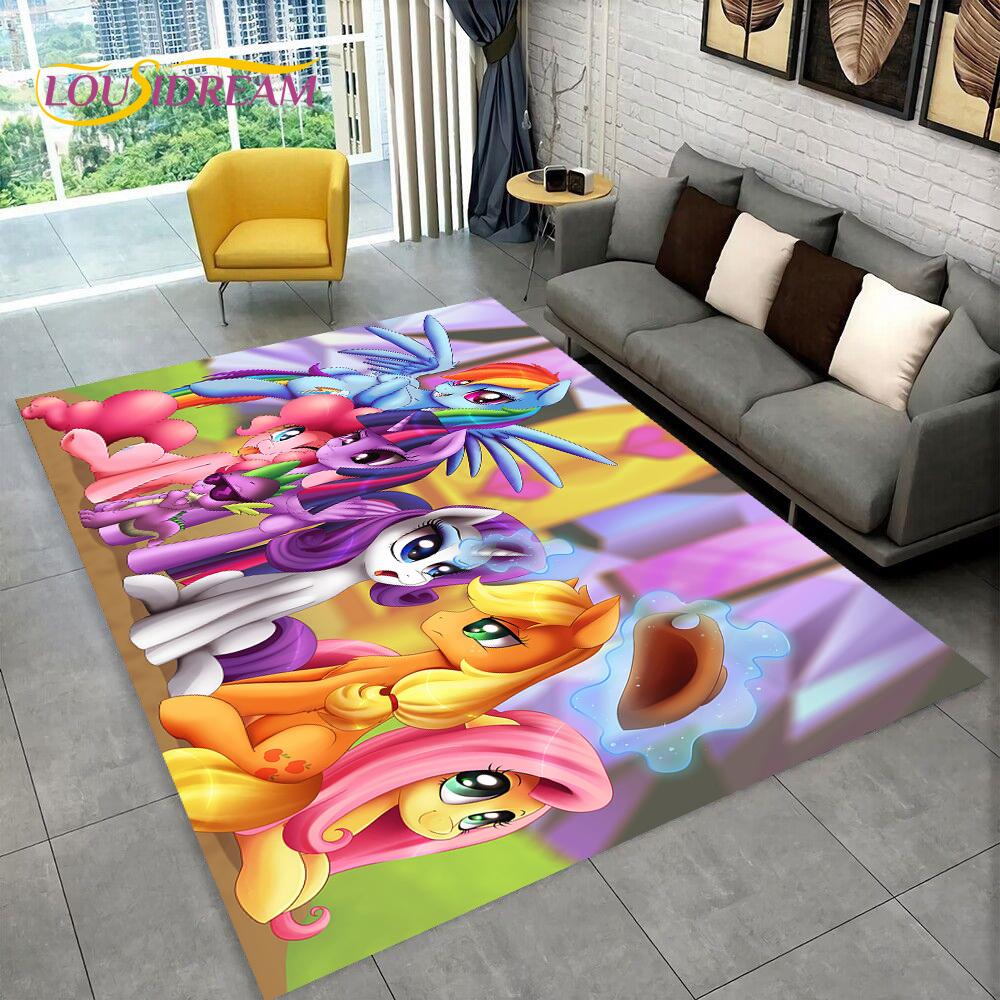 Cute 3D P-Pony Cartoon Unicorn Area Rug,Carpet Rug for Home Living Room Bedroom Sofa Doormat Decor,kids Play Non-slip Floor Mat