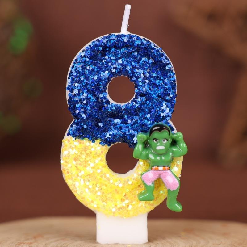 Cartoon Birthday Numbers Candle Cake Decoration Handmade Candles 0-9 Hulk