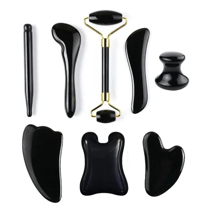 1Pc Black Obsidian Gua Sha Board Facial Massage Tool Scraping Jade Roller For Spa Acupuncture Therapy Trigger Point For Body