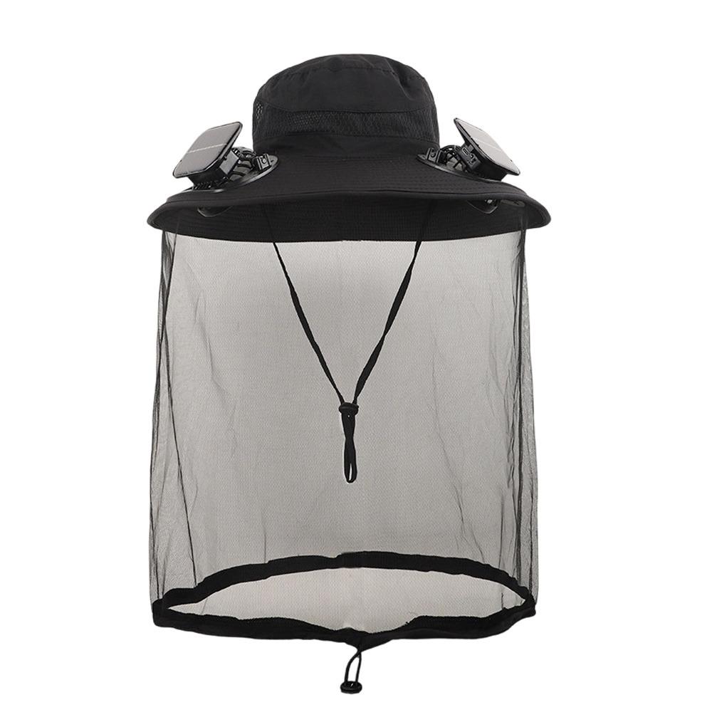 New Solar Powered Solar Fan Hat Wide Brim UPF 50 Dual Solar Charging Hat Cooling Fans With Net Wide Brim Solar Hat Summer чёрный