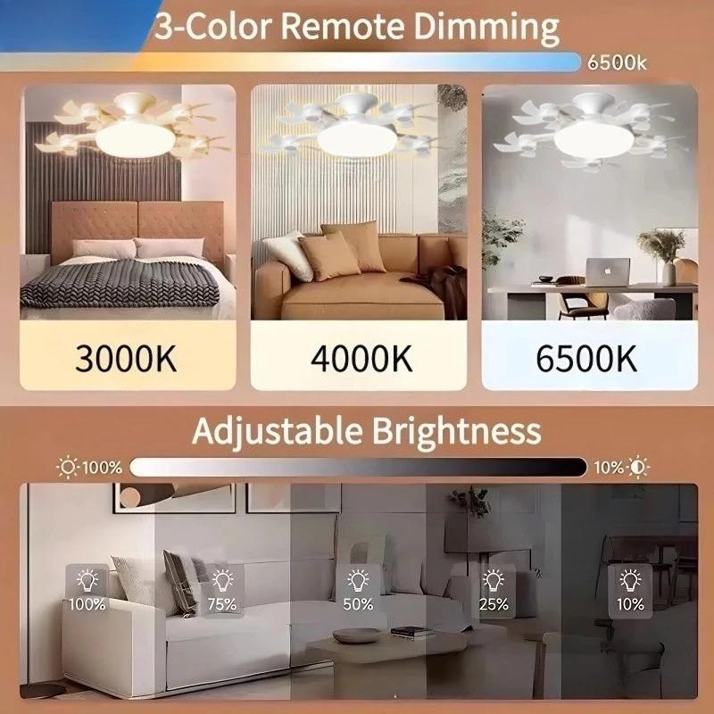 Drone Design Silent Ceiling Fan Light E27 Base Remote Controlled Dimmable 3 Color LED Ceiling Fanlight for Living Room Bedroom