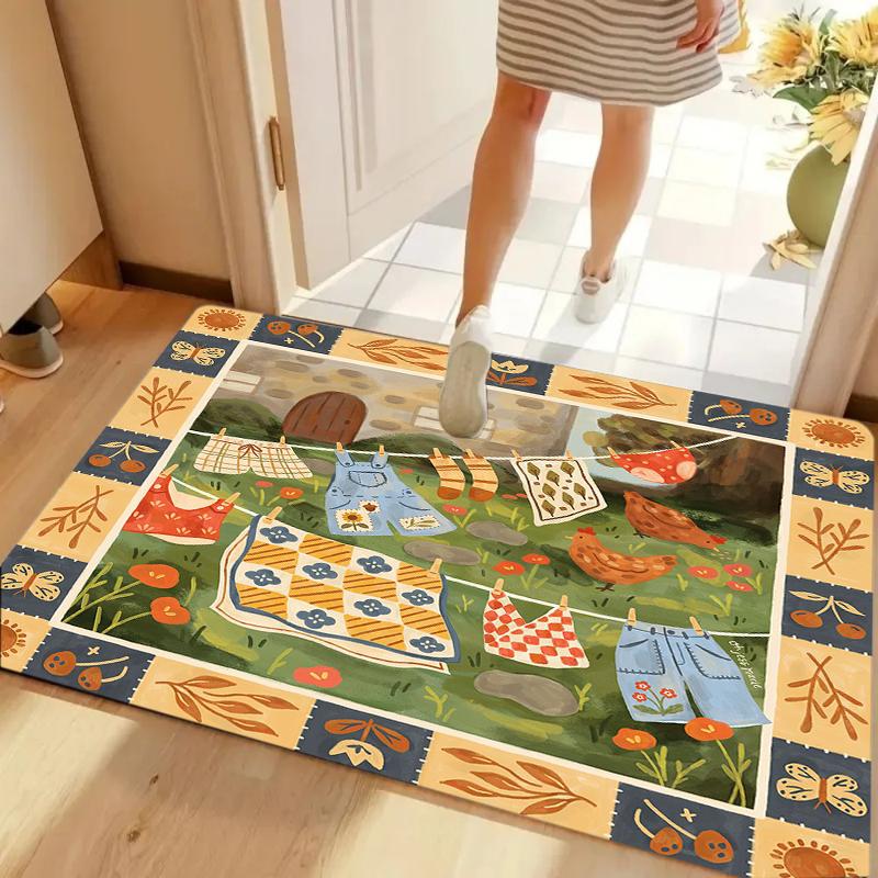 

Rustic Farmhouse Laundry Clothesline Chicken Non-slip Washable Door Mat for Entryway Kitchen Home Decoration 40cm x 60cm