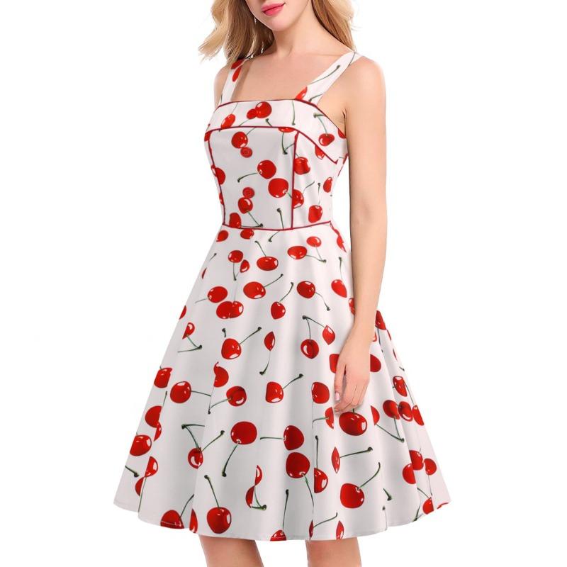 New product source Sexy strap single-breasted decorative cherry print pendulum skirt