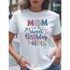 Women'S Casual T-Shirt - "Mom of The Sweet Birthday " Heart & Star Design, Soft Pink & Blue Print, Short Sleeve, Round Neck