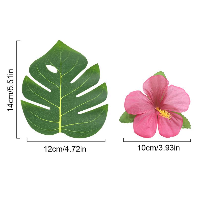 10Pcs Artificial Tropical Palm Leaves Fake Hibiscus Flower for Beach Table Decor Hawaiian Party Supplies Wedding Decoration Gift