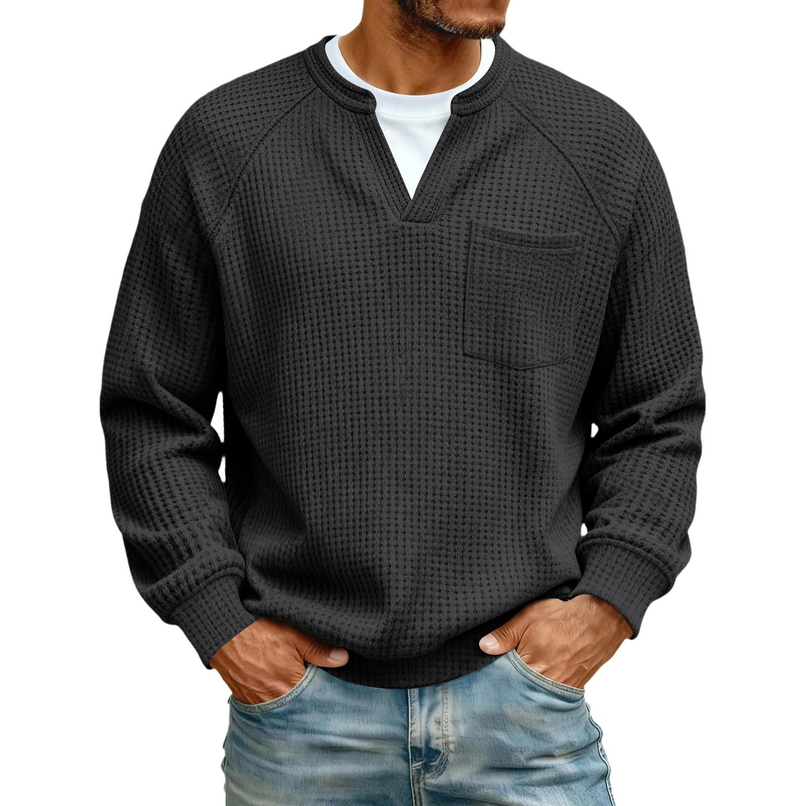 Men s V-neck Casual Hoodie With Pocket L