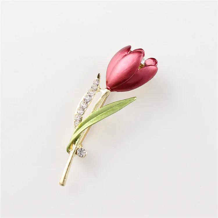 Women Summer Fashion Tulip Rhinestone Flower Brooch Pin Crystal Jewelry Clothes Accessories Brooche Gift Wedding Pins Decoration