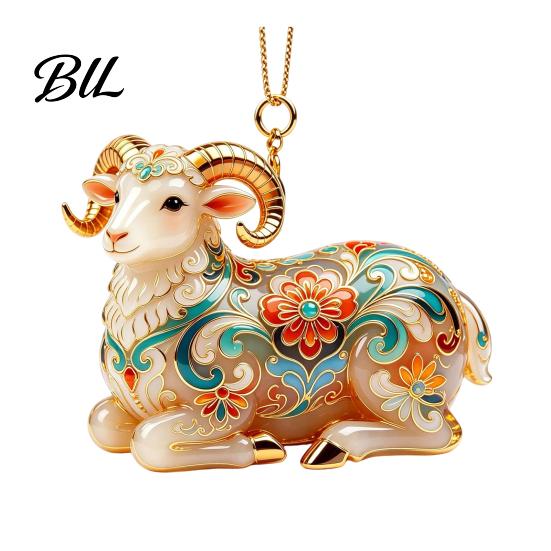 Festive Home Decor 2D Acrylic Goat Christmas Ornament, Farm Animal Car Rearview Mirror Durable Hanging Figurine Charm, Auto Interior Pendant for Tree,