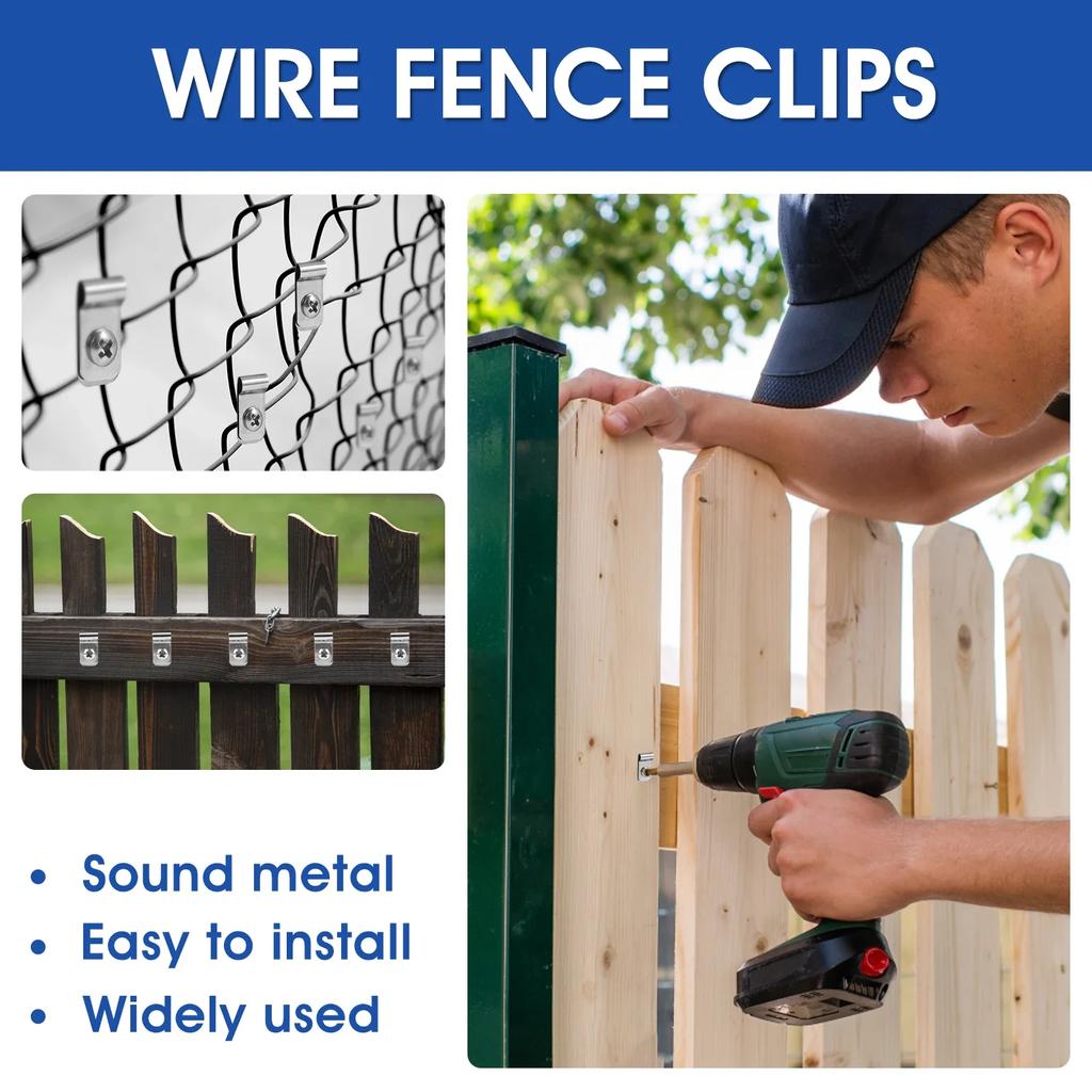 200 Set Stainless Steel Fence Wire Clamps Garden Durable Fasteners Fence Clips for 12-16 Gauge Welded Wire To Wood Metal