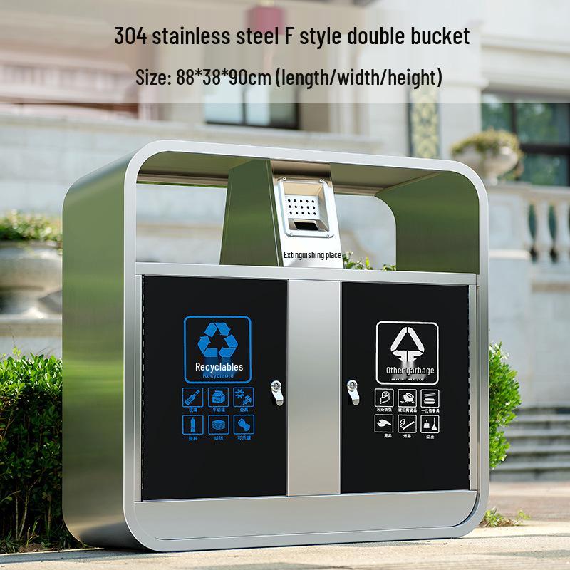 Stainless Steel Outdoor Trash Can: Large Sanitation Bin for Fruit Peels and Waste