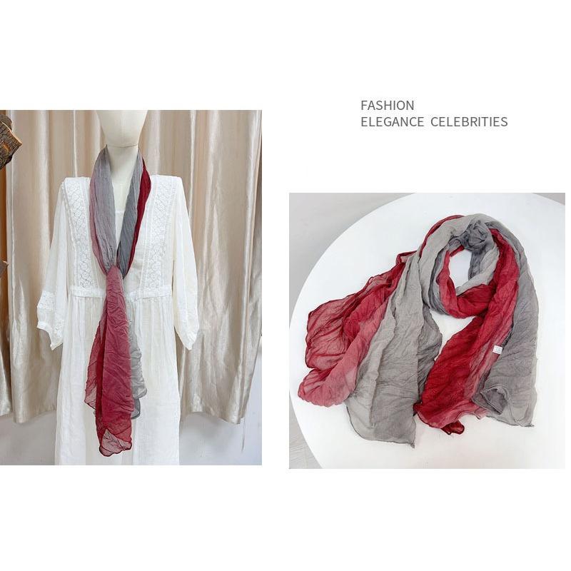 

Ретро Плиссированный Шарф с Переходом Цвета Мягкий Универсальный Тонкий Шелковый Шарф Женский Теплый Шарф на Шею Шаль