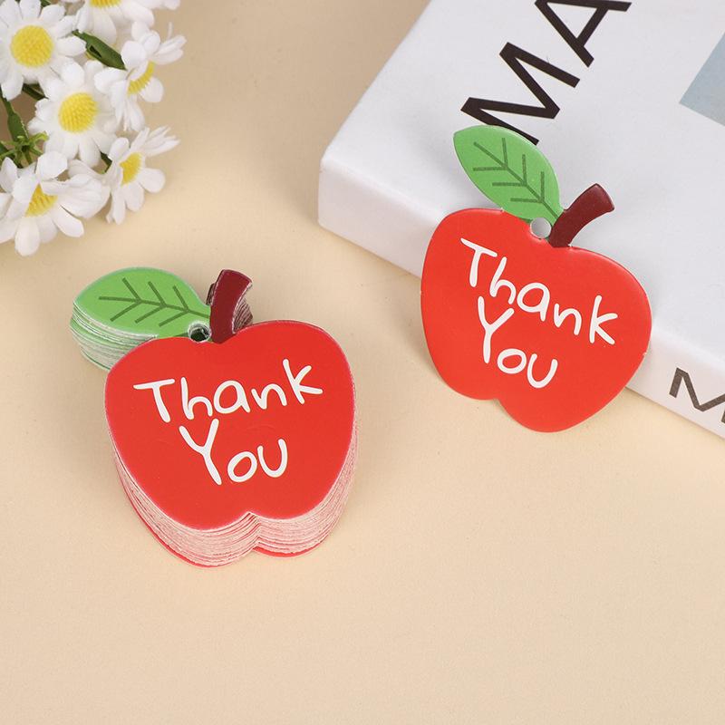 100Pcs/set Red Apple Shaped Thank You Tags, Paper Souvenir Labels, Cute Gratitude Card Hang Tags for Gifts and Favors