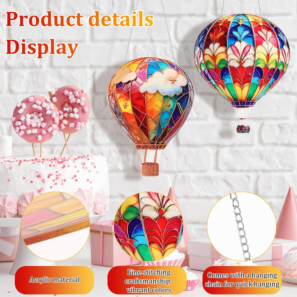 6Pcs Hot Air Balloon Hanging Ornament Flat Acrylic Hot Air Balloon Pendant Colorful Window Hanging Decorations for Wall Living