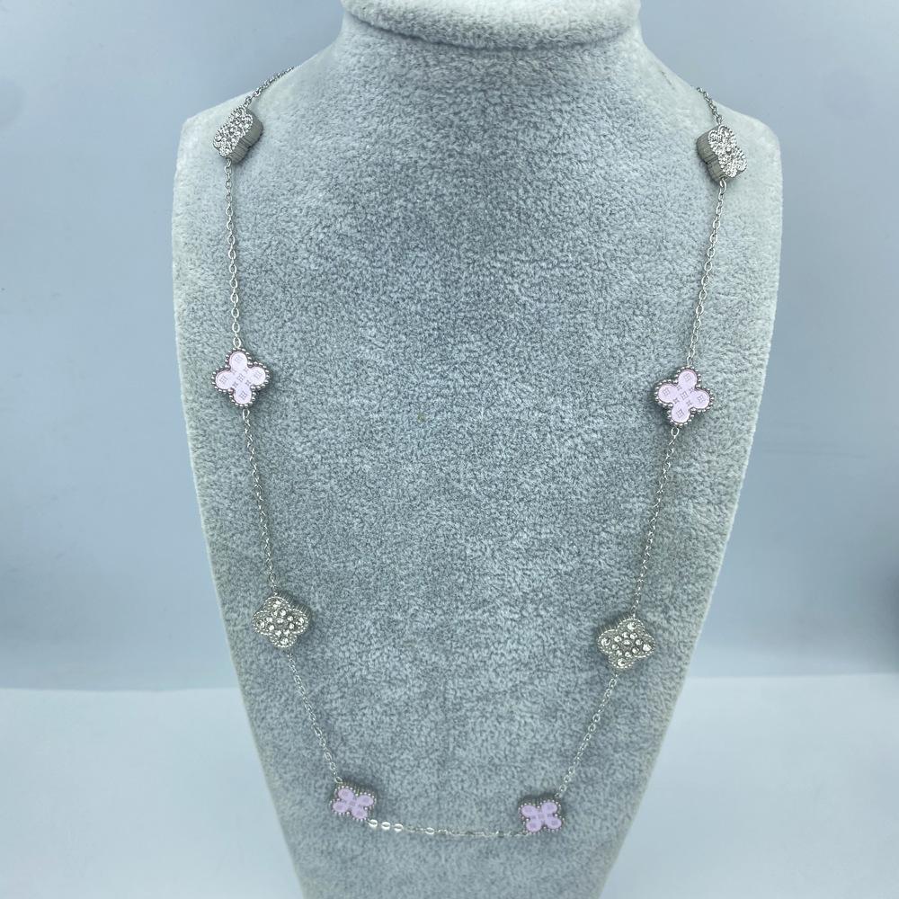 Acier Titane 13MM 60+5CM 10 Fleurs Double Face Trèfle à Quatre Feuilles Porte-Bonheur Collier pour Dames