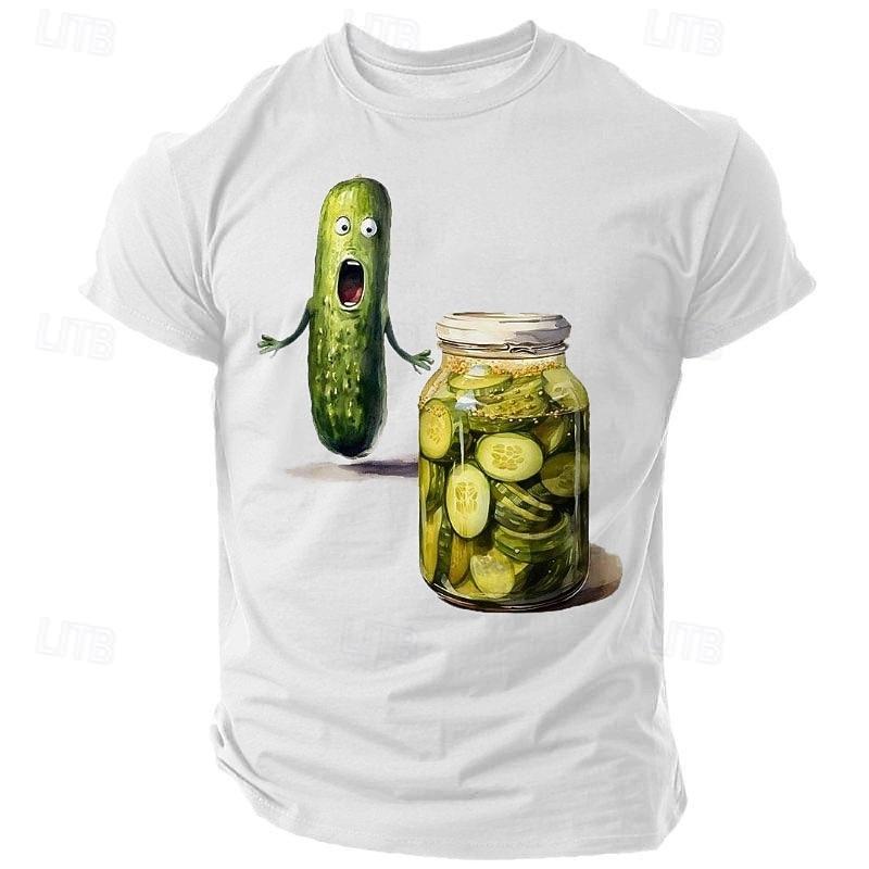 Men s Funny Screaming Cucumber Pickle Jar Graphic T-Shirt Short Sleeve S