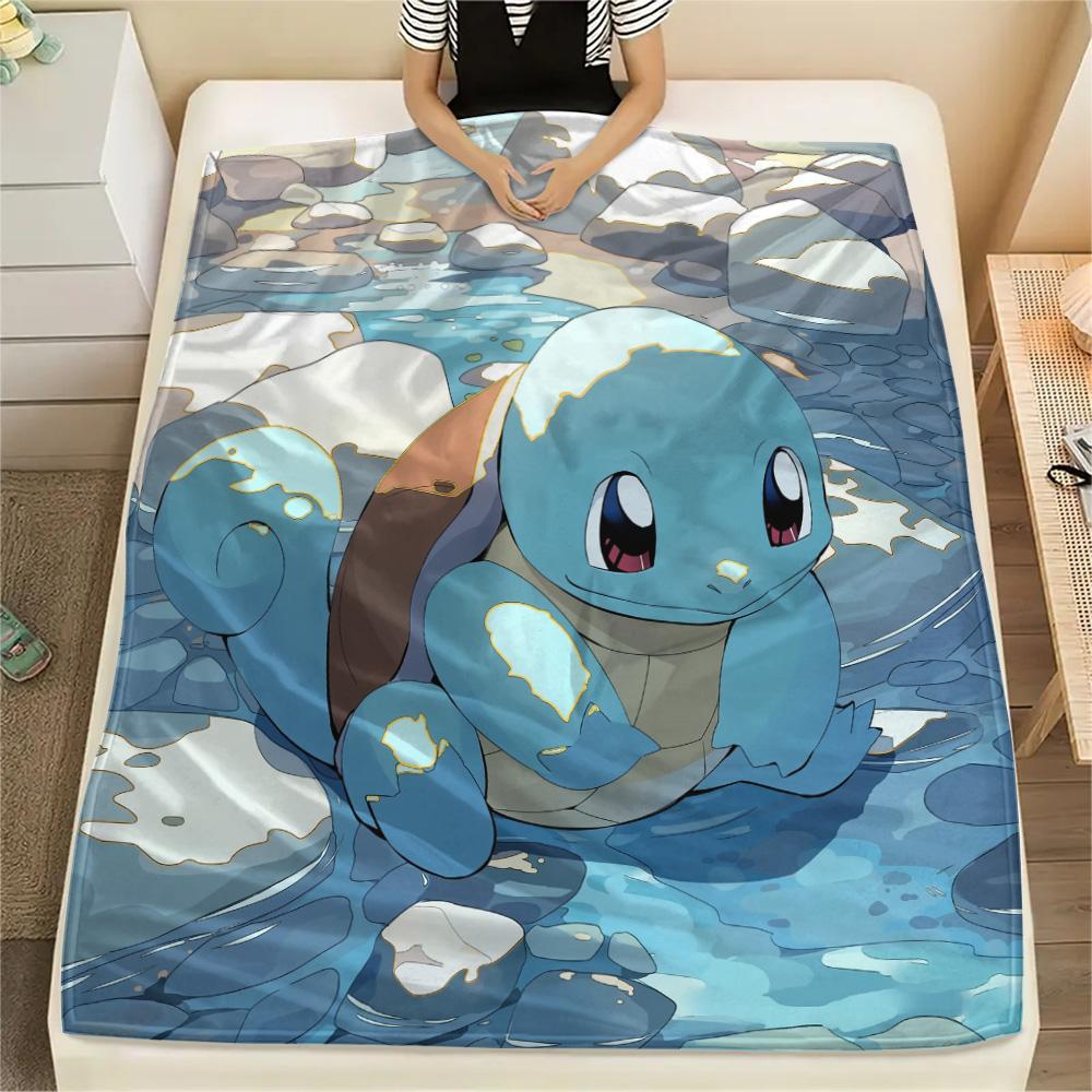 Squirtle Print Flannel Blanket, High quality Comfortable for All Seasons, Home Decor, Warmth and Comfort