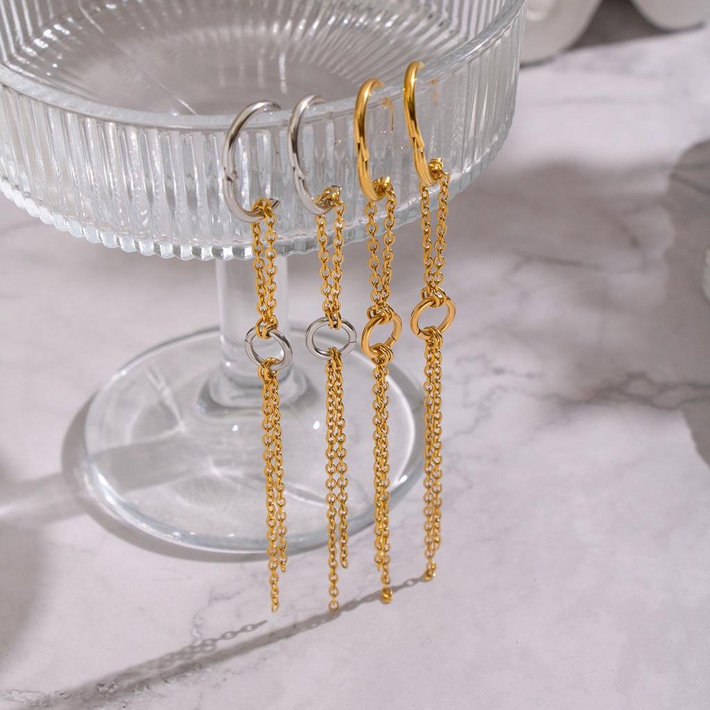 Yori Stainless Steel Two-tone Circular Chain Tassel Earrings Waterproof for Women Delicate Popular Jewelry Wholesale 2025