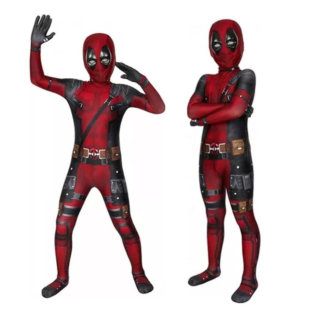Kids Deadpool Costume Cosplay Set Bodysuit with Mask Halloween Theme Party Role Play 110cm