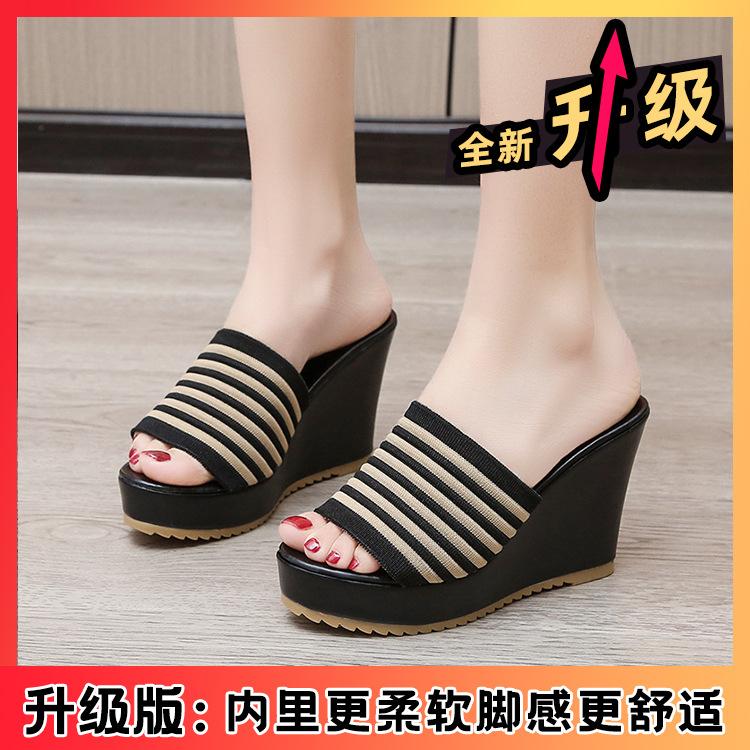 Slippers women's fashion outer wear summer new women's slope heel sandals thick bottom high heel muffin bottom one word