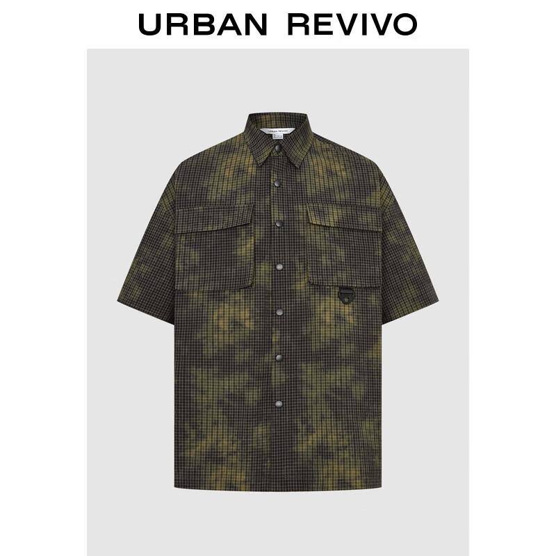 Men s Color Block Plaid Short Sleeve Shirt L (XL-XXL)