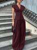 2026 European & American V-neck Sleeveless Jumpsuit - Slimming Waist, Elegant Wide-leg Design