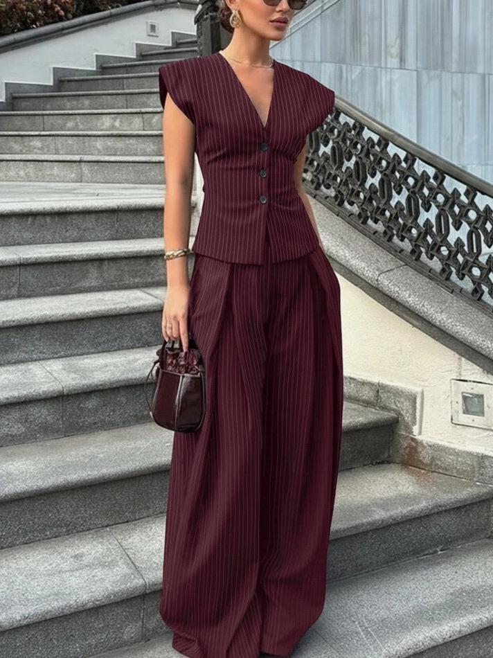 2026 European & American V-neck Sleeveless Jumpsuit - Slimming Waist, Elegant Wide-leg Design